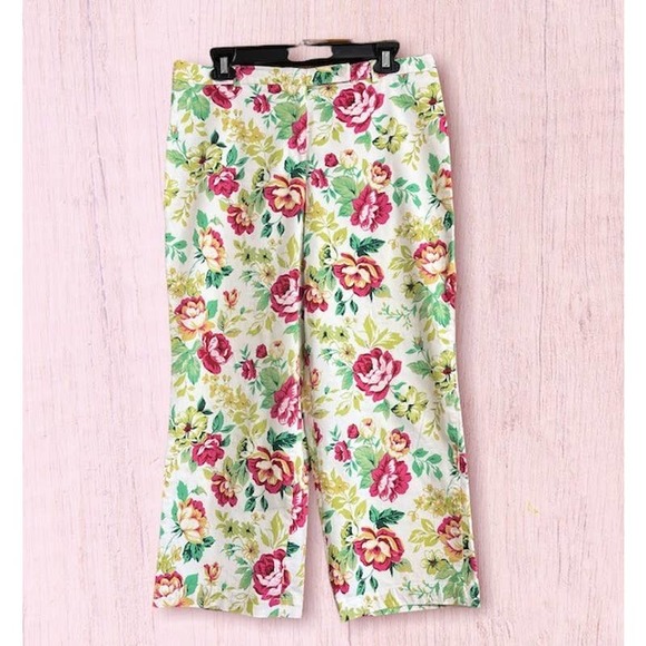 Willi Smith Floral Front Zip Cropped Stretch Pants-Size 12P - Picture 1 of 7